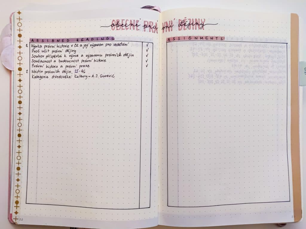 Bullet journal pro studenty - seznam úkolů a povinností do předmětu